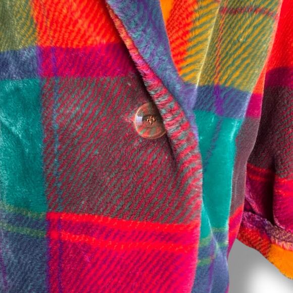 Vintage Donnybrook Rainbow Plaid Faux Fur Coat Colorful Oversized Jacket Large - Picture 6 of 14